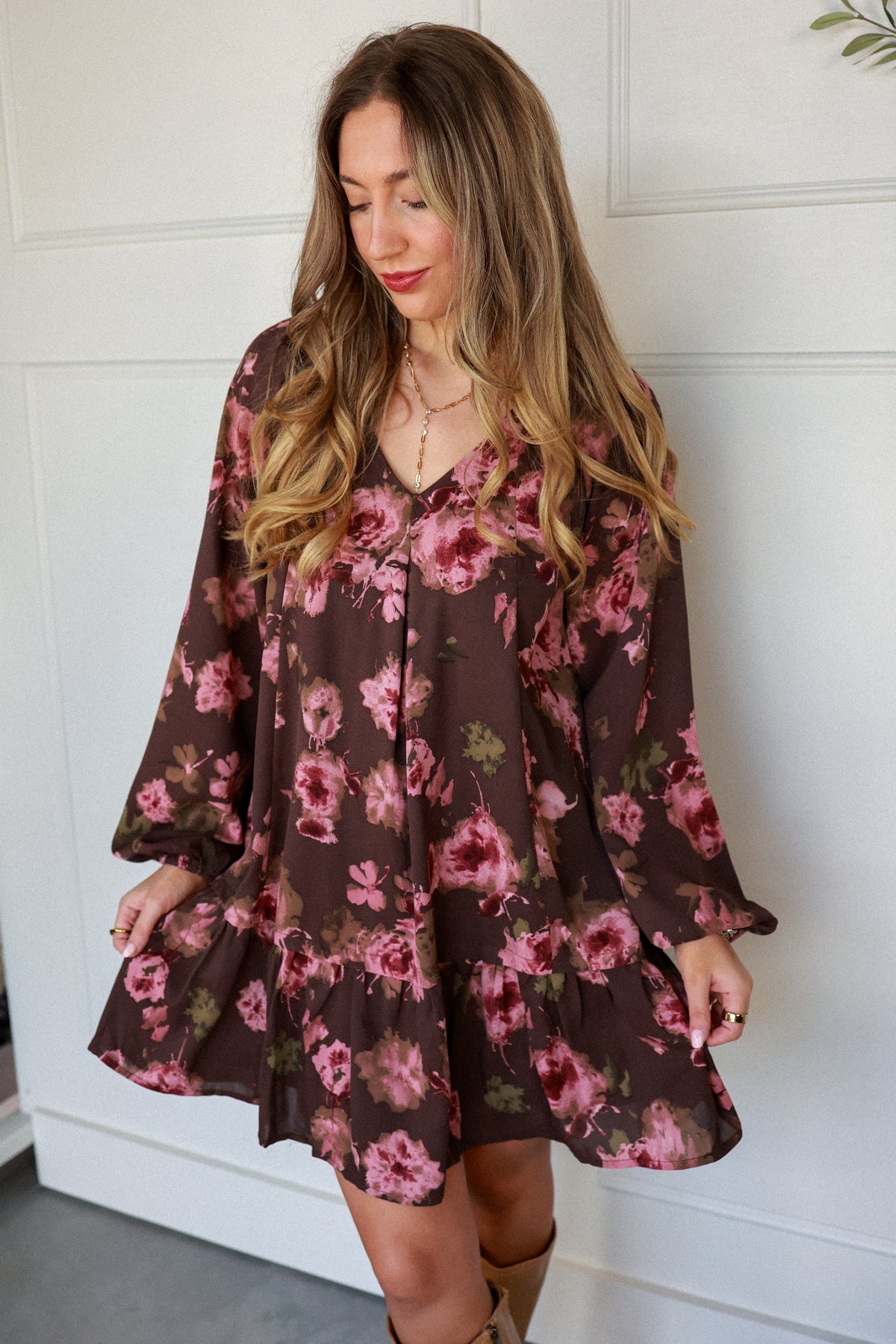 THE FLORAL TIERED DRESS | CHOCOLATE