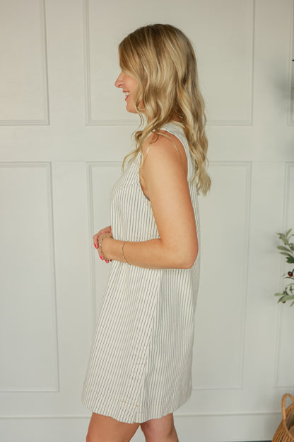 THE PINSTRIPE DENIM MIDI DRESS