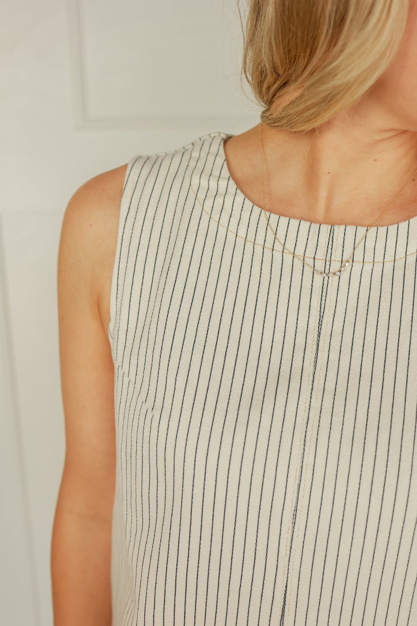 THE PINSTRIPE DENIM MIDI DRESS