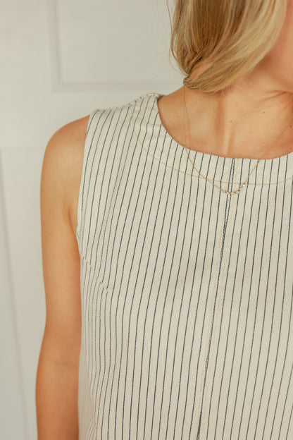 THE PINSTRIPE DENIM MIDI DRESS