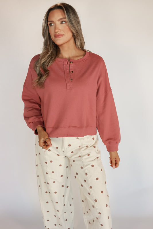THE HENLEY SOFT KNIT TOP | DEEP ROSE