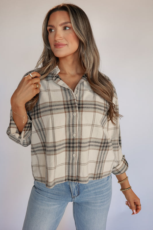CASUALLY ELEVATED BOXY PLAID TOP