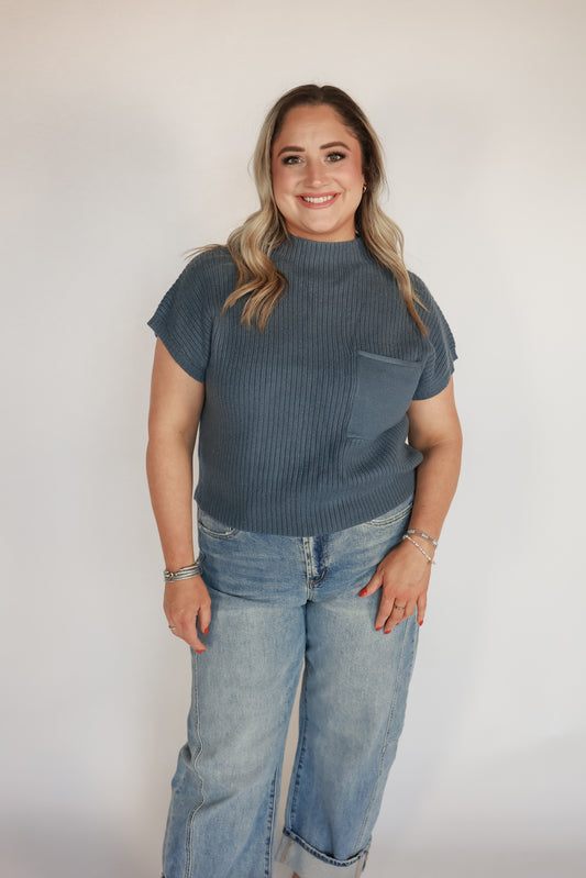 THE BARE MINIMUM MOCK NECK | DENIM BLUE