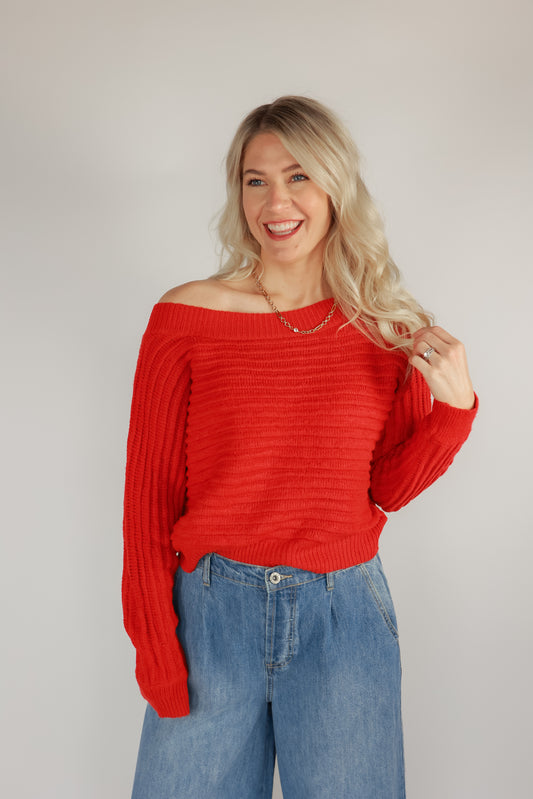 MAIN CHARACTER OFF THE SHOULDER SWEATER | RED