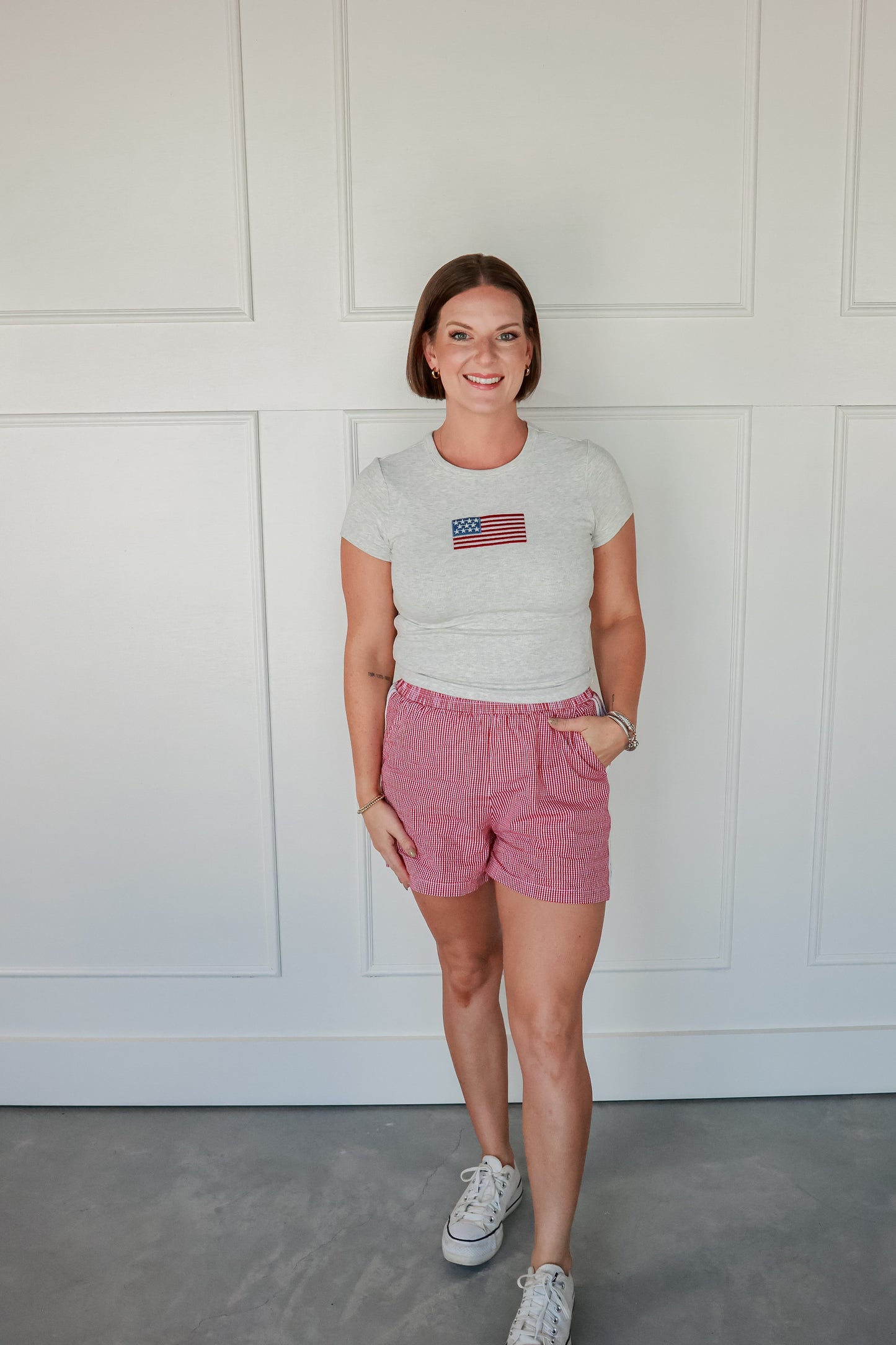 GREY BABY TEE | AMERICAN FLAG