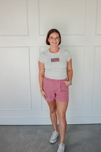 GREY BABY TEE | AMERICAN FLAG