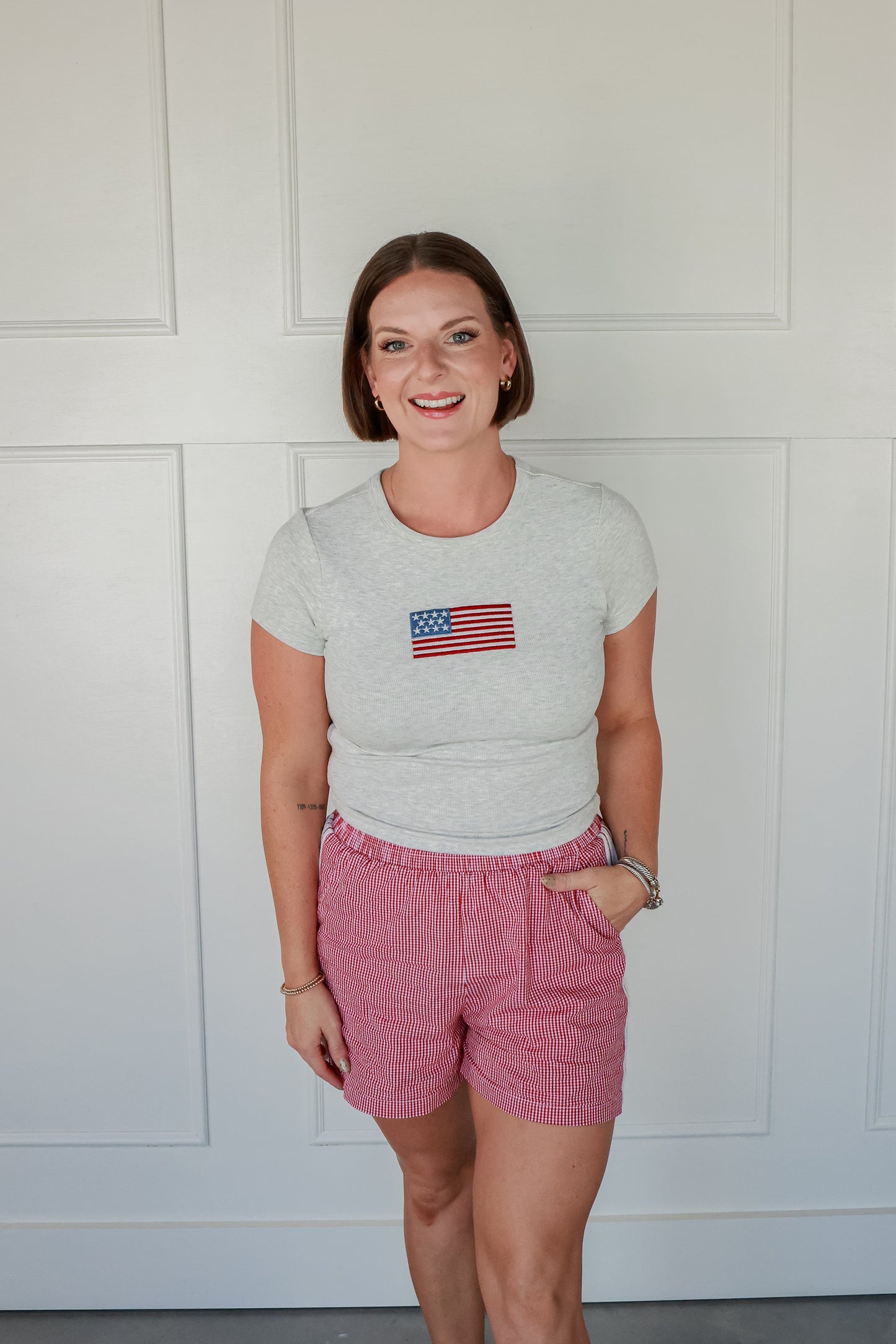 GREY BABY TEE | AMERICAN FLAG