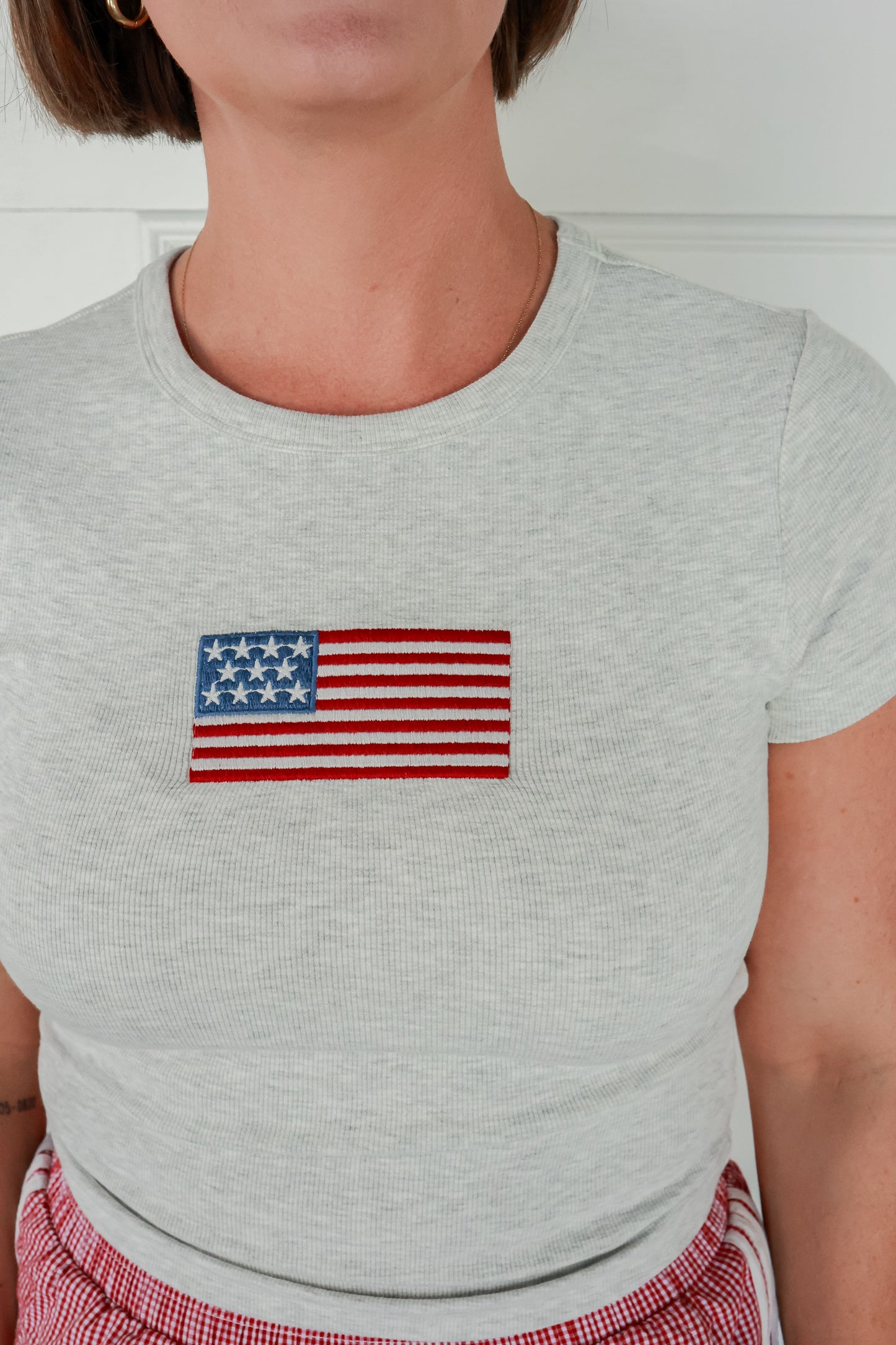 GREY BABY TEE | AMERICAN FLAG