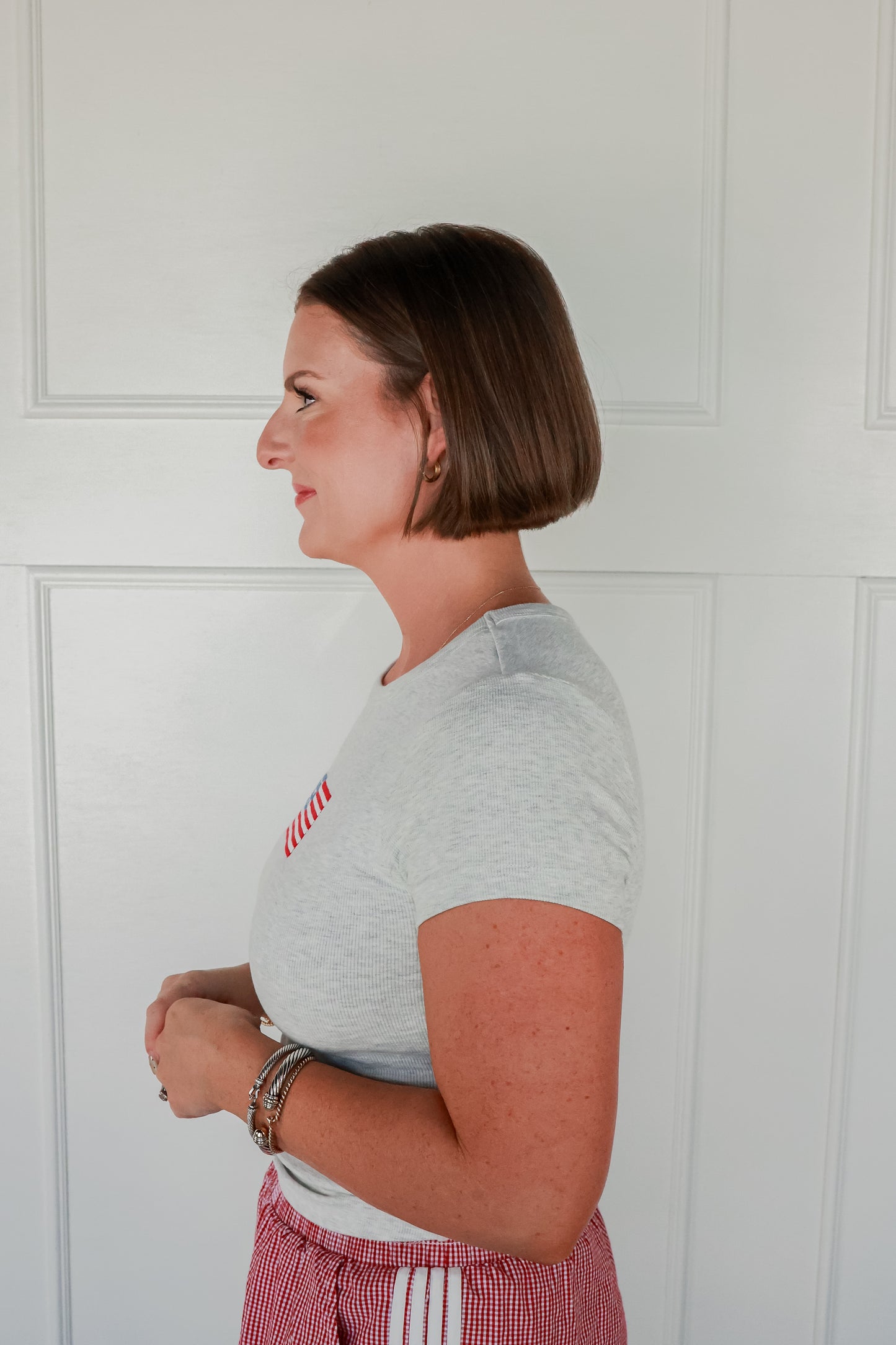 GREY BABY TEE | AMERICAN FLAG