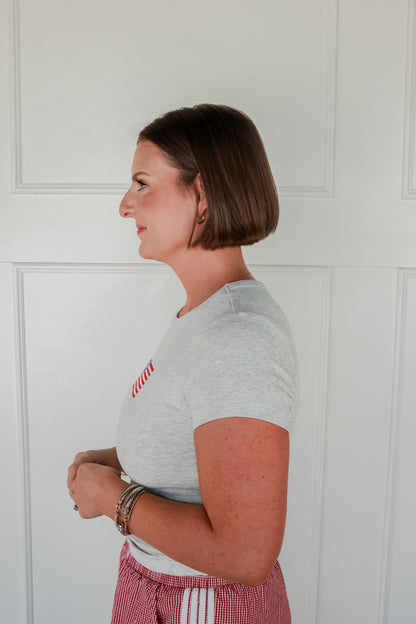 GREY BABY TEE | AMERICAN FLAG