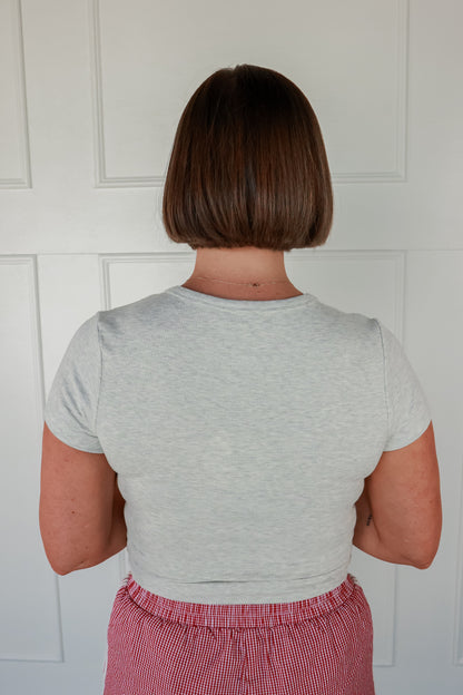 GREY BABY TEE | AMERICAN FLAG