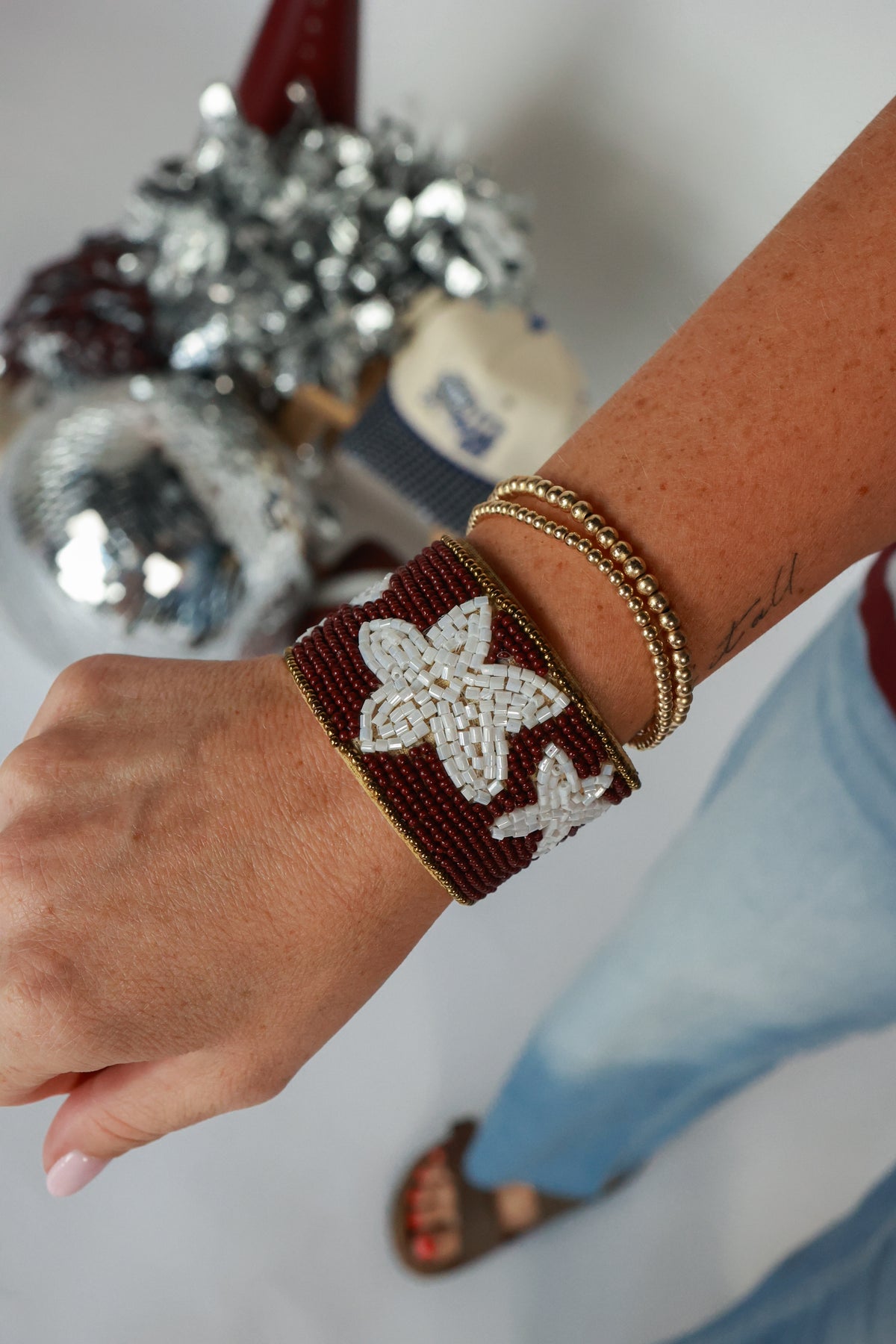 GAME DAY BEADED STAR BANGLE | MAROON