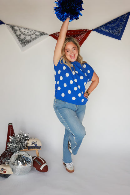 GO TEAM POLKA DOT TOP | BLUE