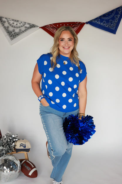 GO TEAM POLKA DOT TOP | BLUE
