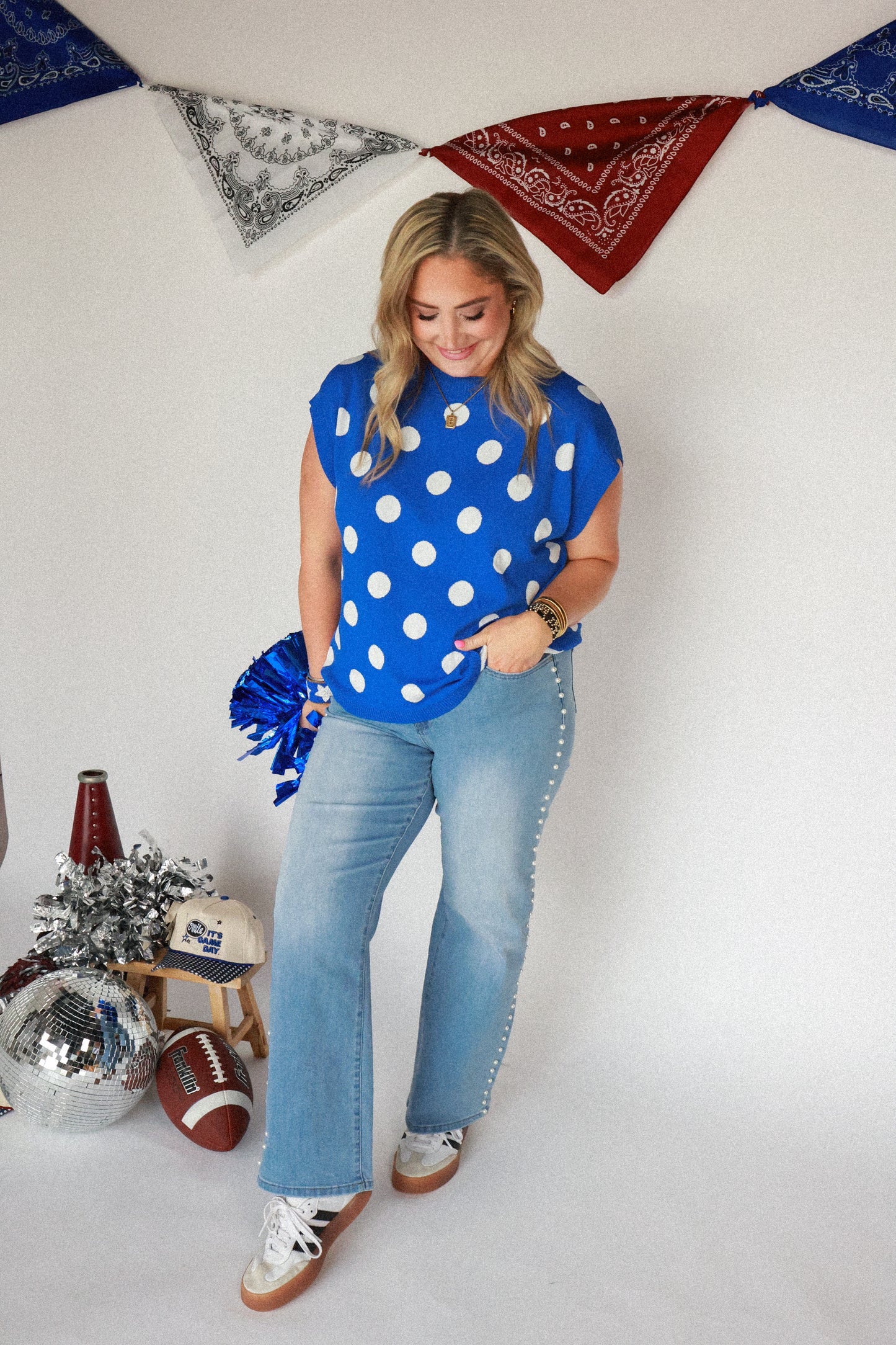 GO TEAM POLKA DOT TOP | BLUE
