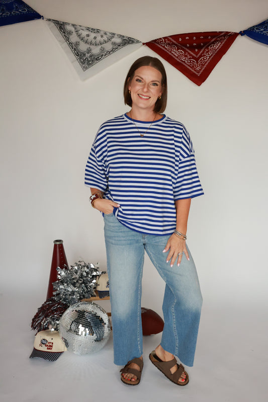 OVERSIZED STRIPE TEE | ROYAL BLUE
