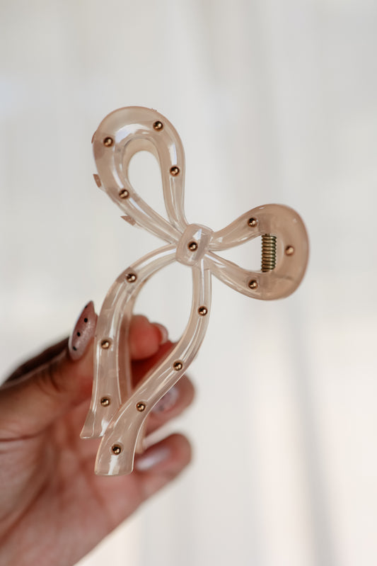 STUDDED BOW CLIP | IVORY