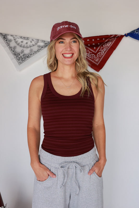 THE TWO WAY STRIPED TANK | MAROON