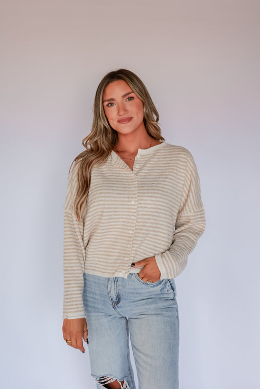 THE RAW EDGED STRIPED CARDIGAN