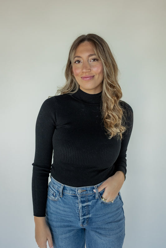 THE HIGH NECK RIBBED LONG SLEEVE BODYSUIT