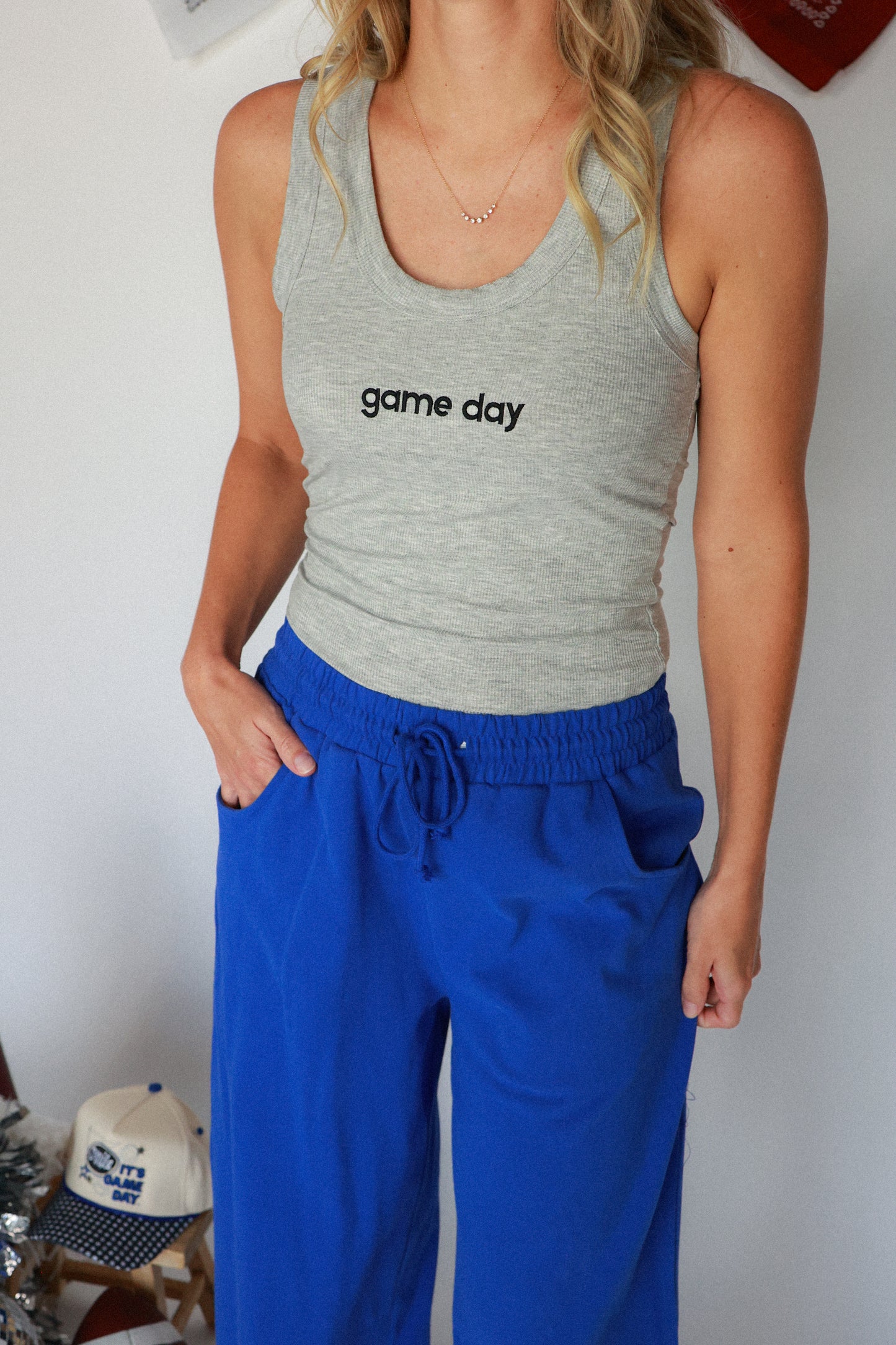 GAME DAY EMBROIDERED RIBBED TANK | HEATHER