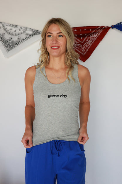 GAME DAY EMBROIDERED RIBBED TANK | HEATHER
