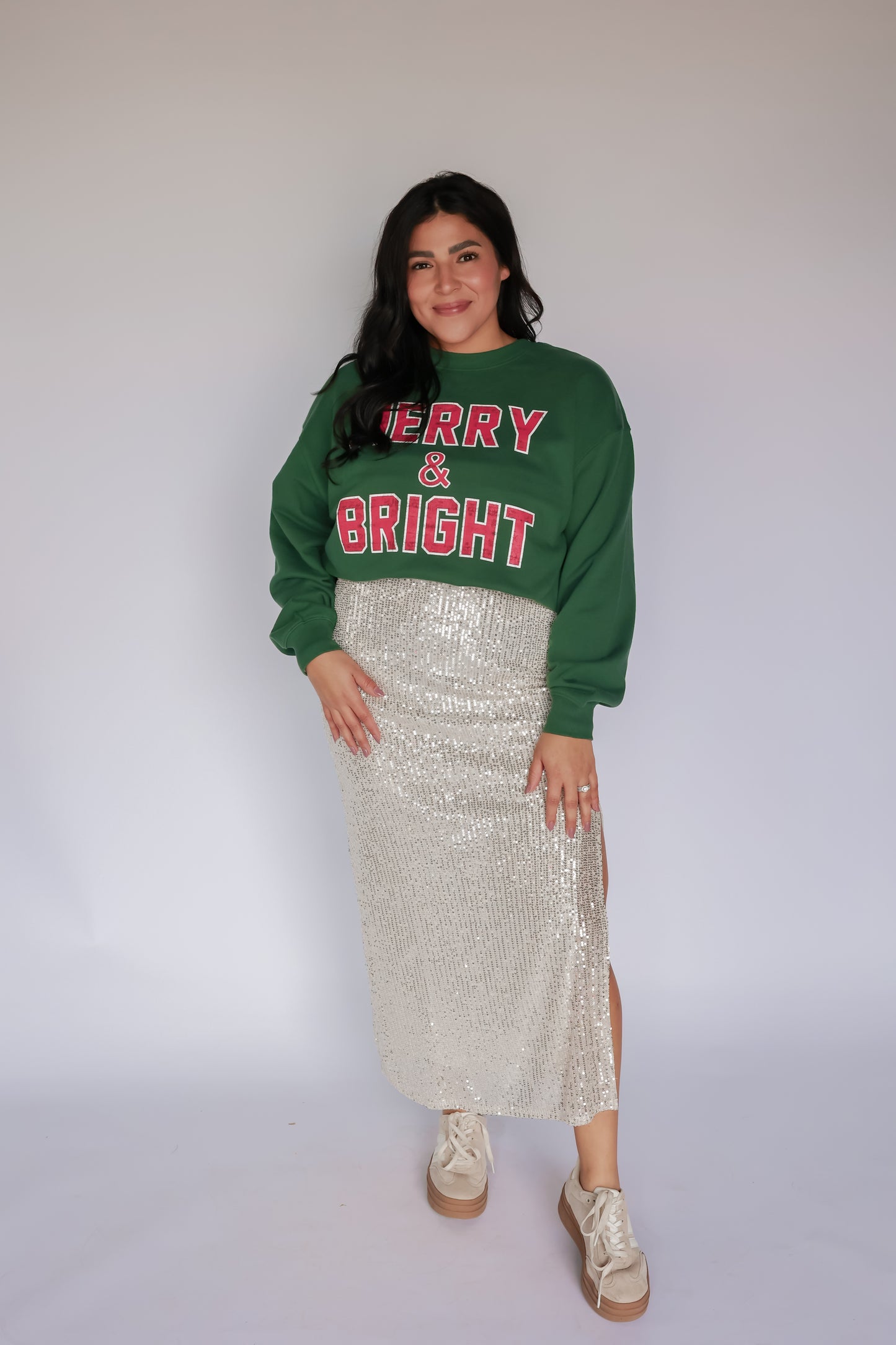 COVER ME IN SPARKLES CHAMPAGNE MIDI SKIRT