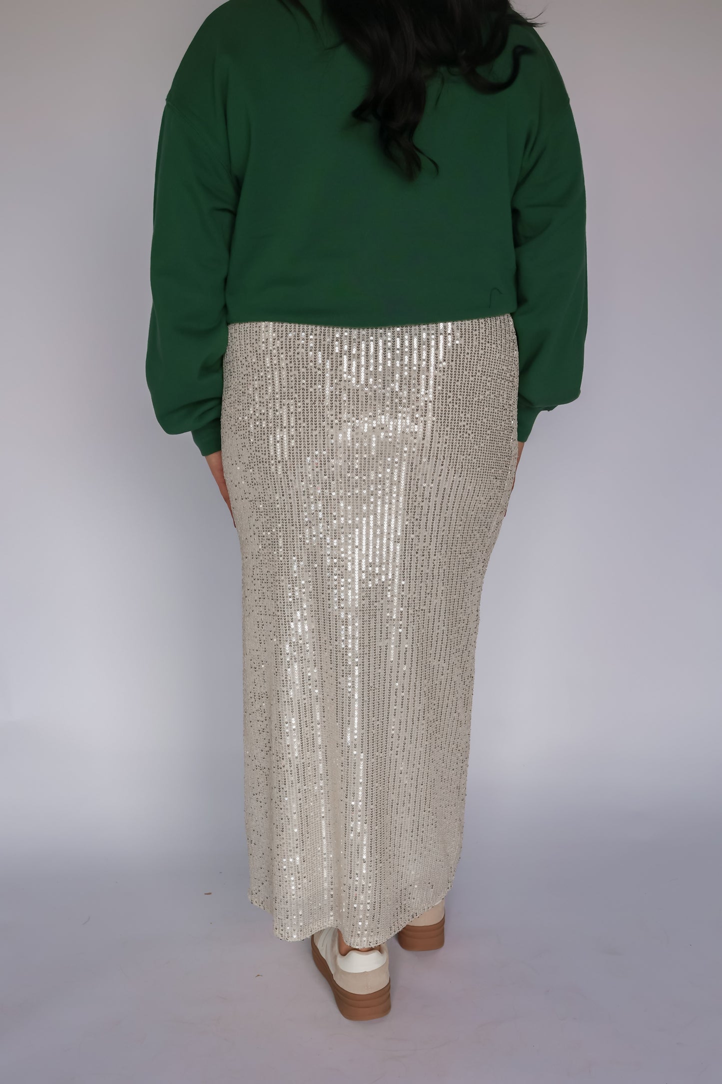 COVER ME IN SPARKLES CHAMPAGNE MIDI SKIRT