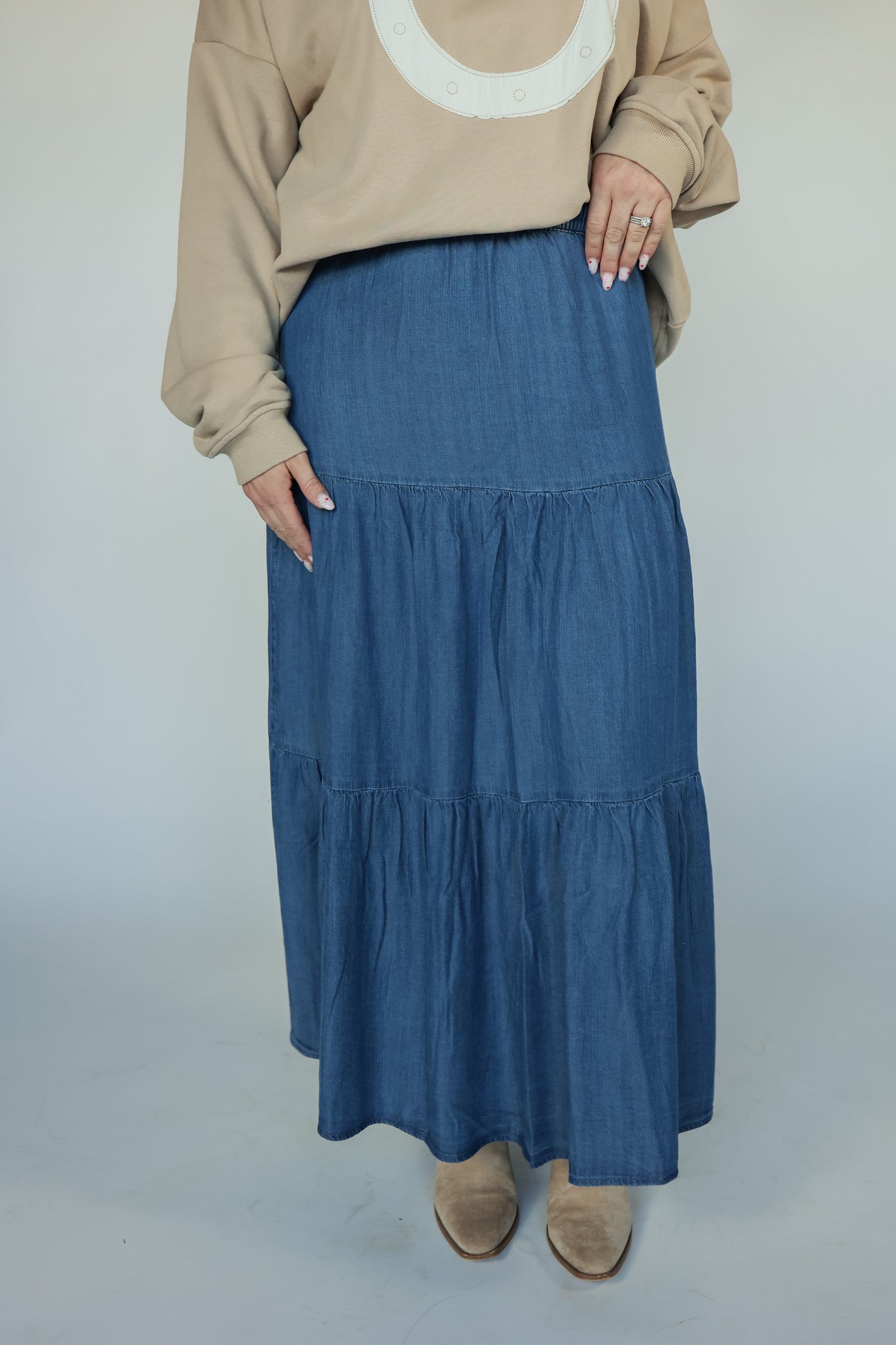 THE TRAIL TIERED DENIM SKIRT