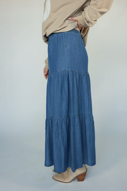 THE TRAIL TIERED DENIM SKIRT