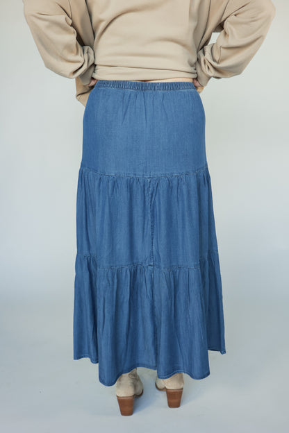 THE TRAIL TIERED DENIM SKIRT