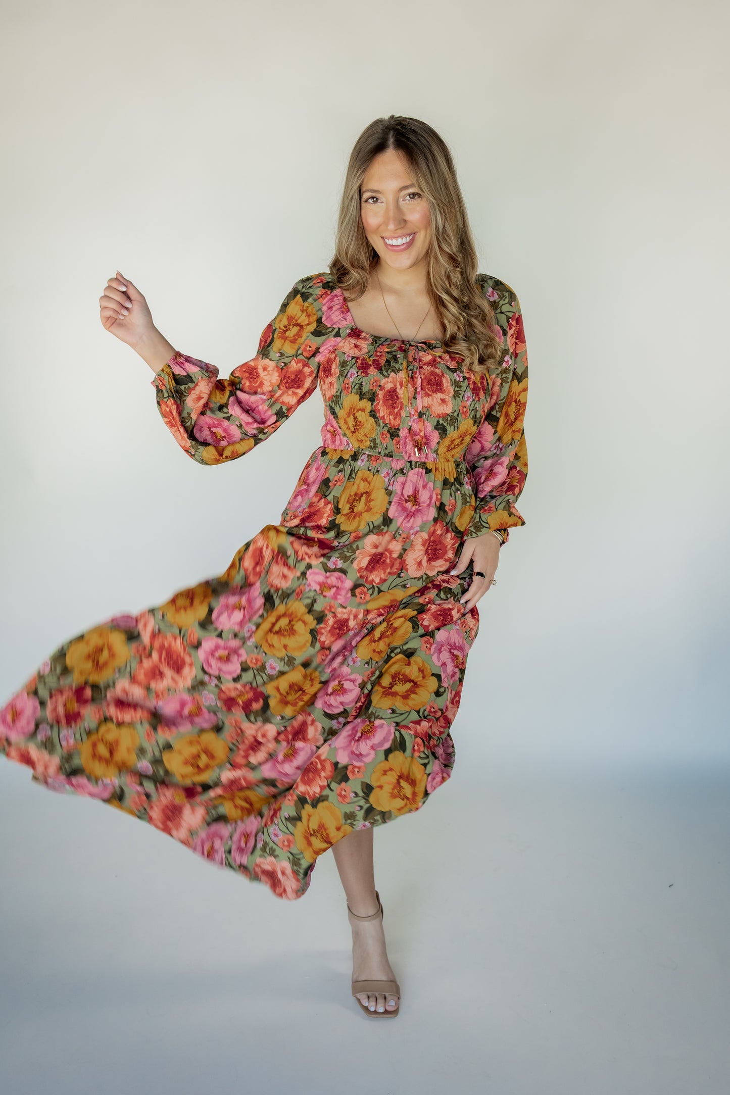 BOLD FLORAL SMOCKED MAXI  | SAGE MULTI