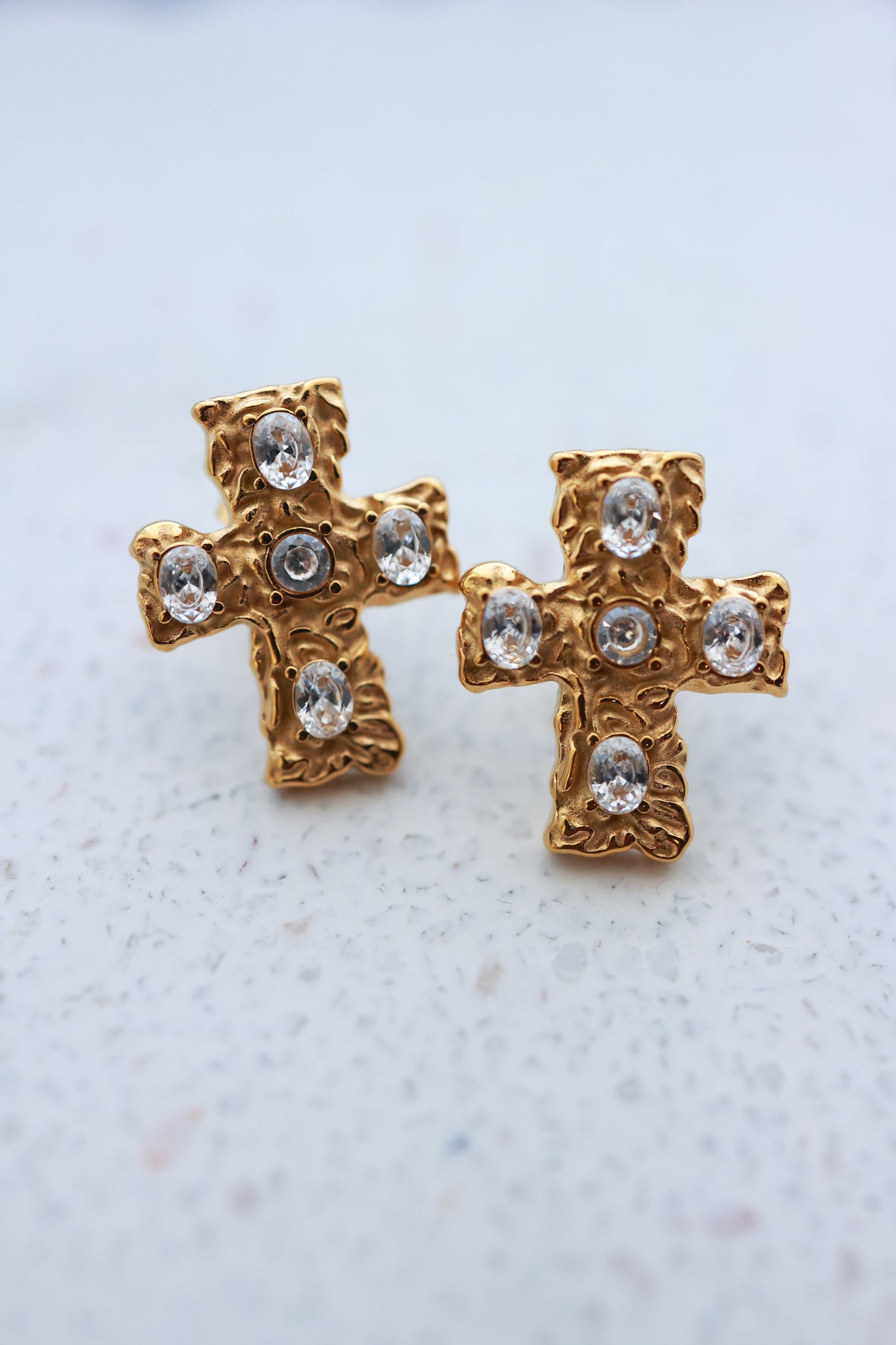 CRYSTAL CROSS STUD EARRINGS