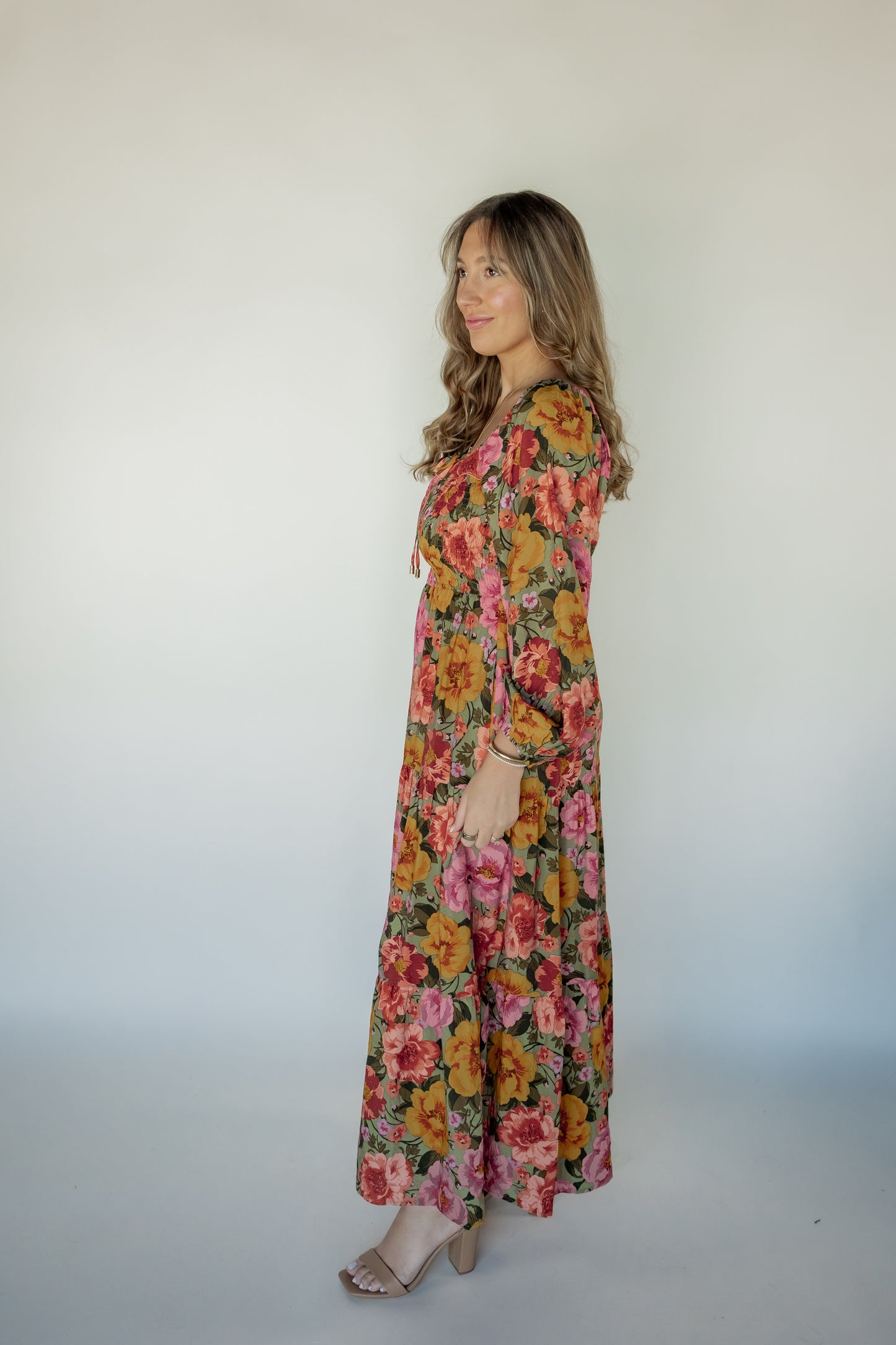 BOLD FLORAL SMOCKED MAXI  | SAGE MULTI