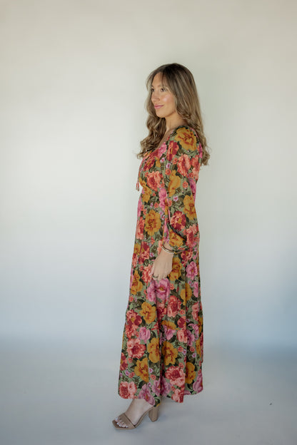 BOLD FLORAL SMOCKED MAXI  | SAGE MULTI