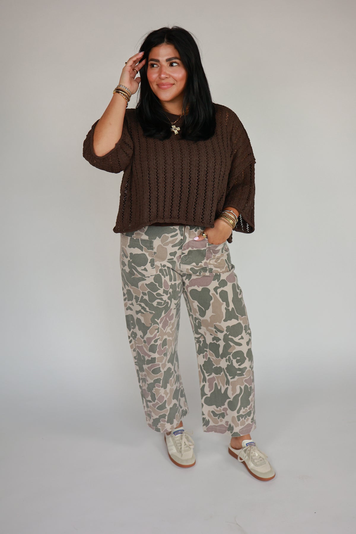 THE BROWN POINTELLE KNIT SWEATER