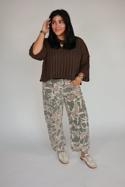THE BROWN POINTELLE KNIT SWEATER