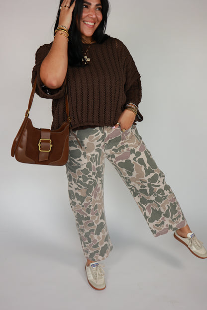 THE BROWN POINTELLE KNIT SWEATER
