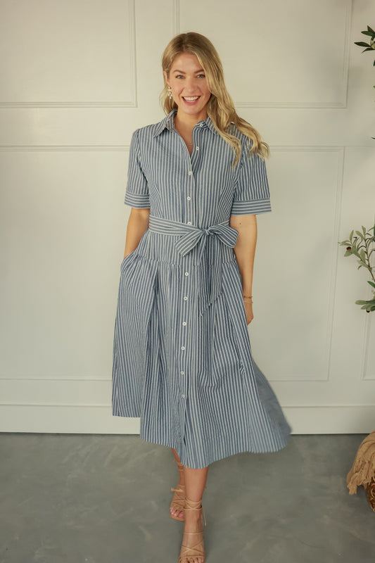 NAVY DAYDREAM STRIPE DRESS