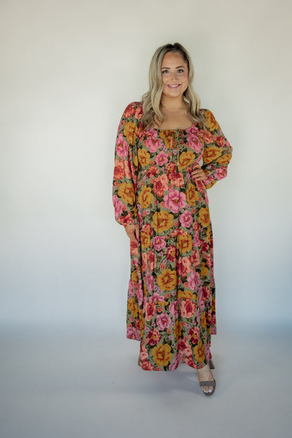 BOLD FLORAL SMOCKED MAXI  | SAGE MULTI