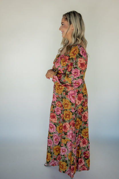 BOLD FLORAL SMOCKED MAXI  | SAGE MULTI