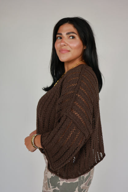 THE BROWN POINTELLE KNIT SWEATER