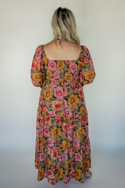 BOLD FLORAL SMOCKED MAXI  | SAGE MULTI
