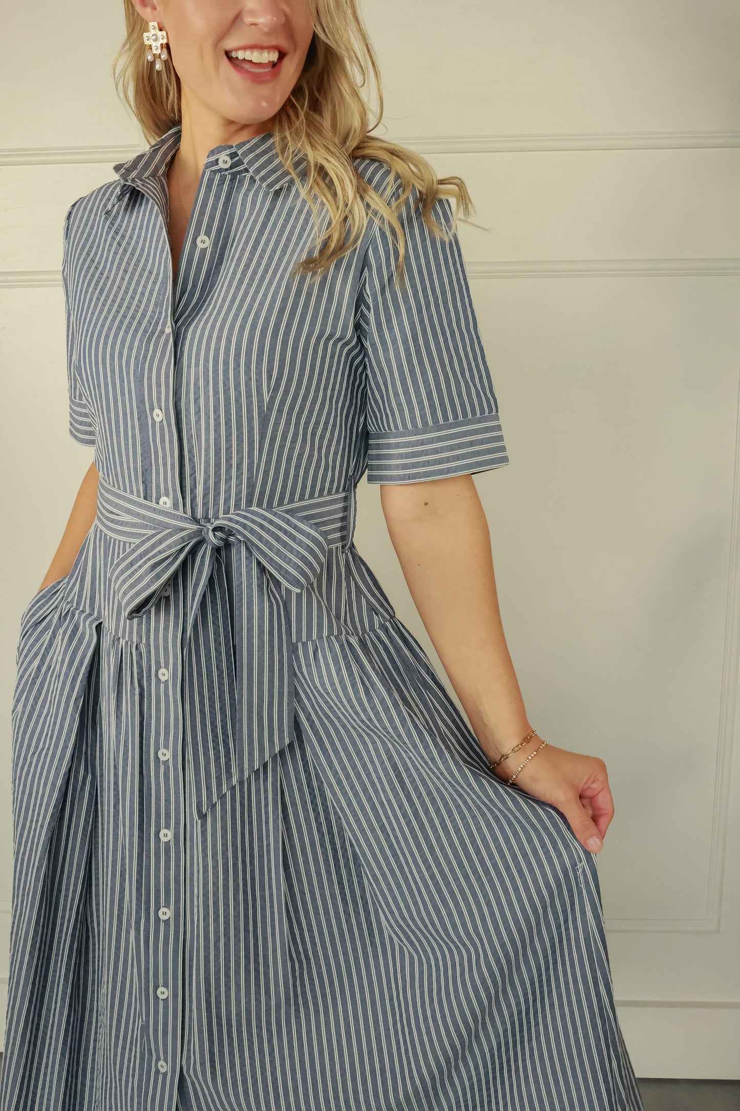 NAVY DAYDREAM STRIPE DRESS