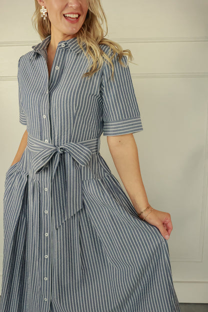 NAVY DAYDREAM STRIPE DRESS