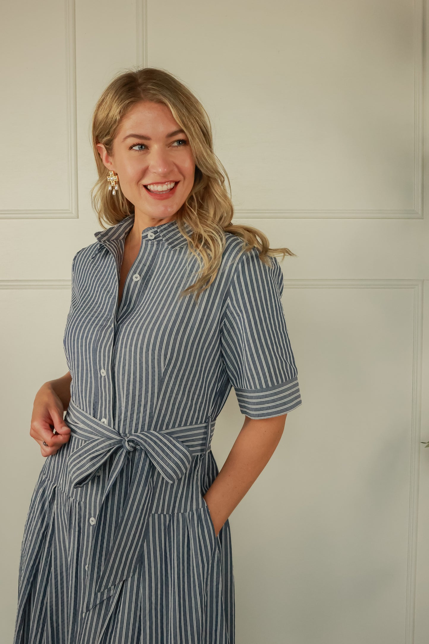 NAVY DAYDREAM STRIPE DRESS