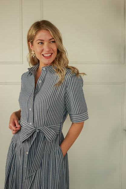 NAVY DAYDREAM STRIPE DRESS