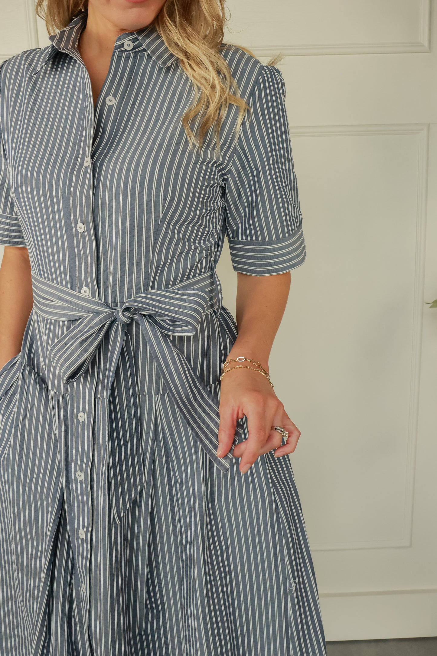 NAVY DAYDREAM STRIPE DRESS