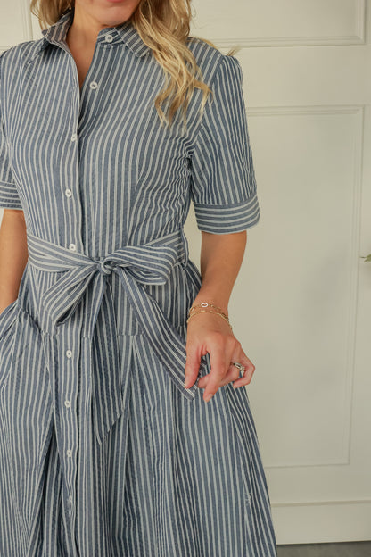 NAVY DAYDREAM STRIPE DRESS