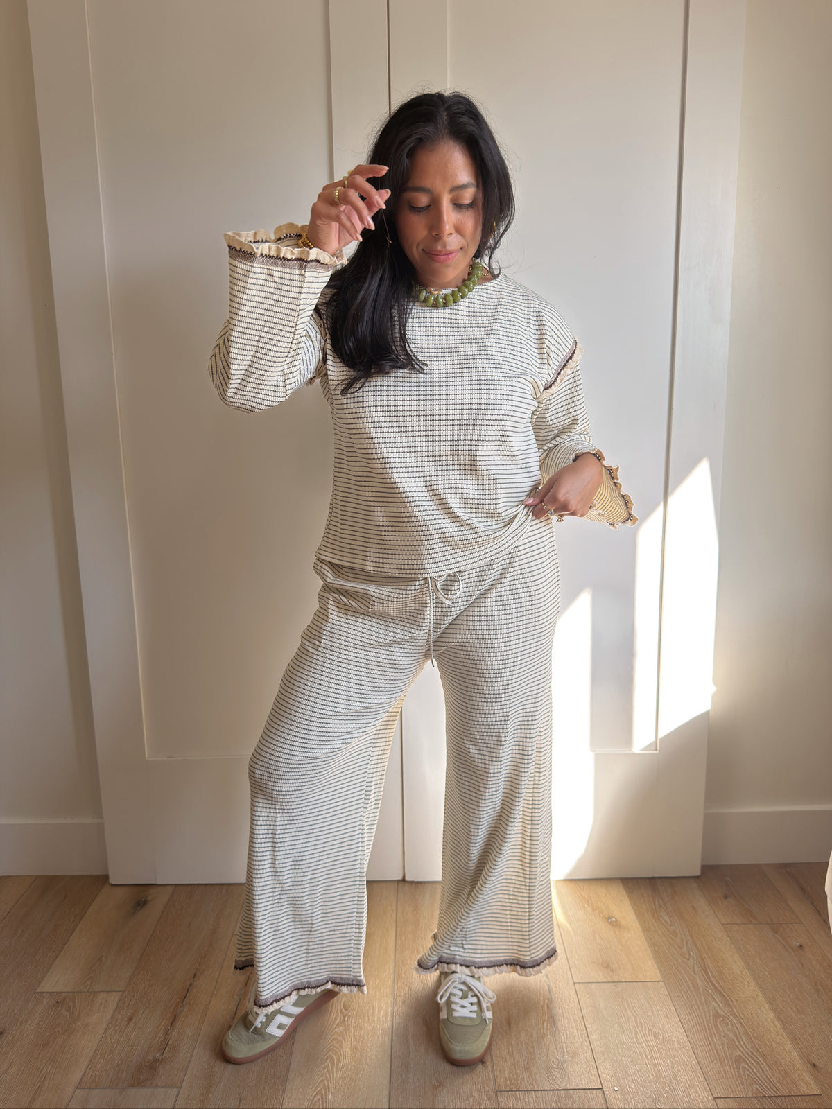 THE CREAM + BROWN STRIPE SET | TOP ONLY